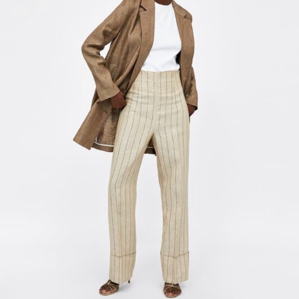 ✅SOLD-NWOT Zara Woman | Linen Pants Turn Up Hems - Picture 1 of 8